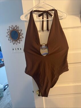 Abercrombie & Fitch Brown Halter One-Piece Swimsuit with Ring Detail